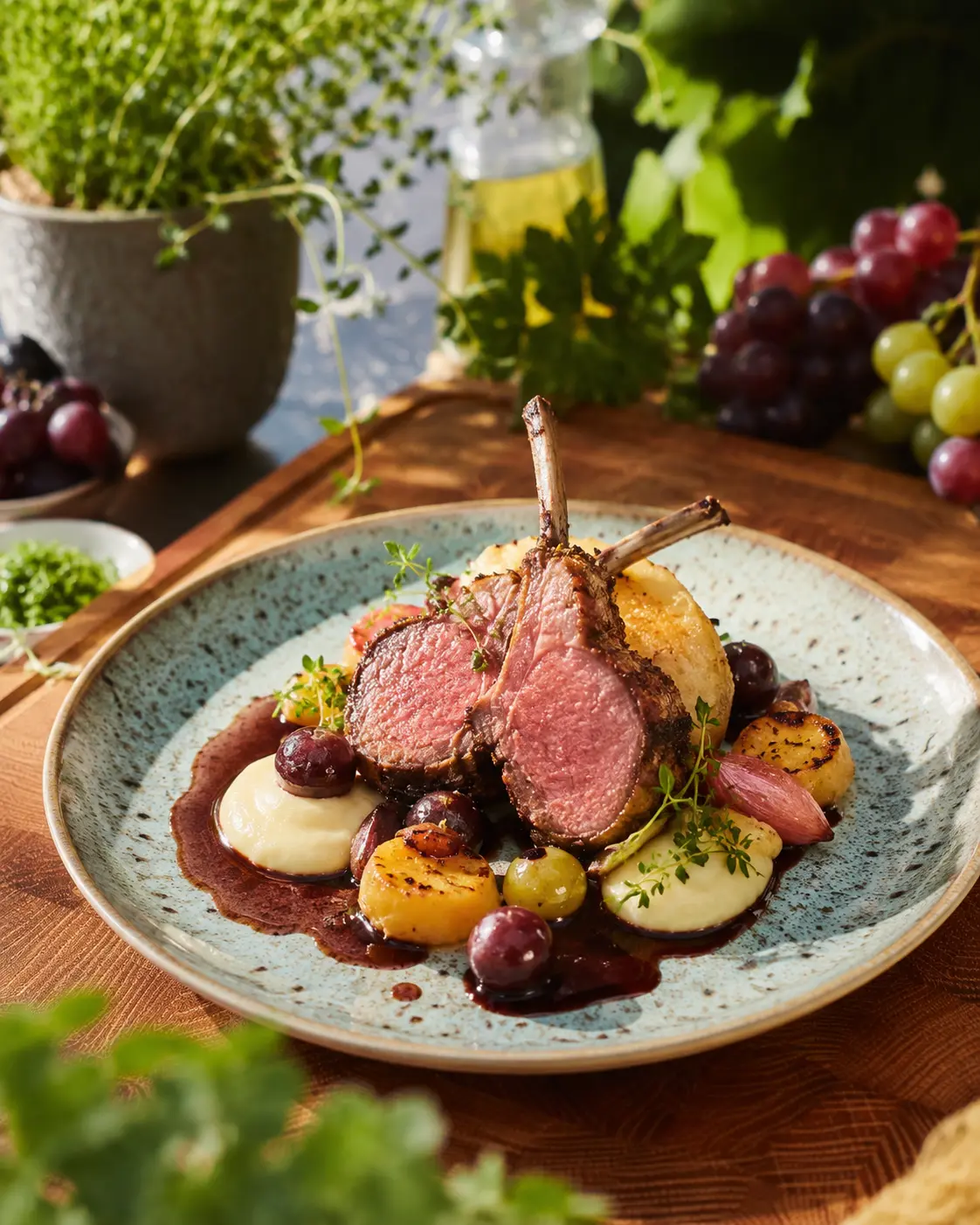 Rosa gegartes Lamm mit Traubenjus und Pfälzer Rotwein
